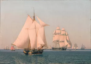 Ships under sail in a mild breeze on a clear summer's afternoon by Christoffer Wilhelm Eckersberg Oil Painting