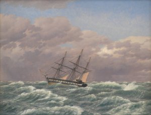 The Corvette 'Galathea' in a Storm in the North Sea by Christoffer Wilhelm Eckersberg Oil Painting