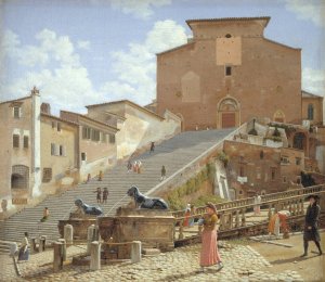 The Marble Steps leading up to the Church of Santa Maria in Aracoeli in Rome by Christoffer Wilhelm Eckersberg Oil Painting