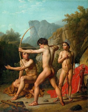 Three Spartan Boys Practising Archery by Christoffer Wilhelm Eckersberg Oil Painting