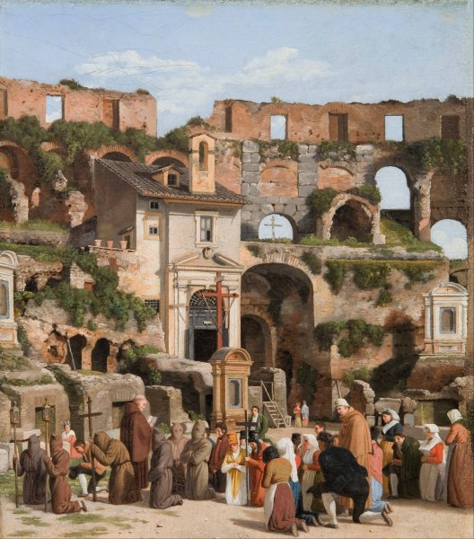 View of the interior of the Colosseum  by Christoffer Wilhelm Eckersberg - Hand-Painted Oil Painting Reproduction