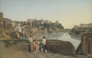 View of the Tiber towards the Aventin Hill in Rome by Christoffer Wilhelm Eckersberg Oil Painting