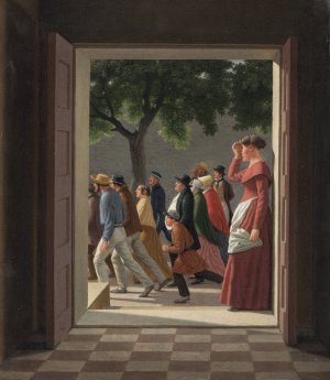 View through a Door to Running Figures by Christoffer Wilhelm Eckersberg Oil Painting
