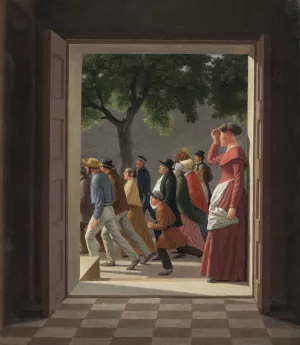 View through a Door to Running Figures by Christoffer Wilhelm Eckersberg Oil Painting