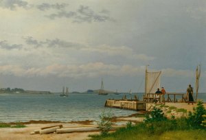 View towards Koster from the jetty at Kallehave by Christoffer Wilhelm Eckersberg Oil Painting