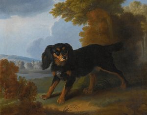 Portrait Of A King Charles Spaniel In A Landscape by Christophe Huet Oil Painting