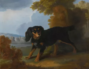 Portrait Of A King Charles Spaniel In A Landscape by Christophe Huet Oil Painting
