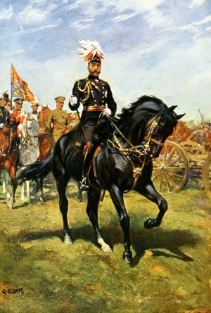 H.M. King George V. On His Charger, Rupert by Christopher Clark Oil Painting