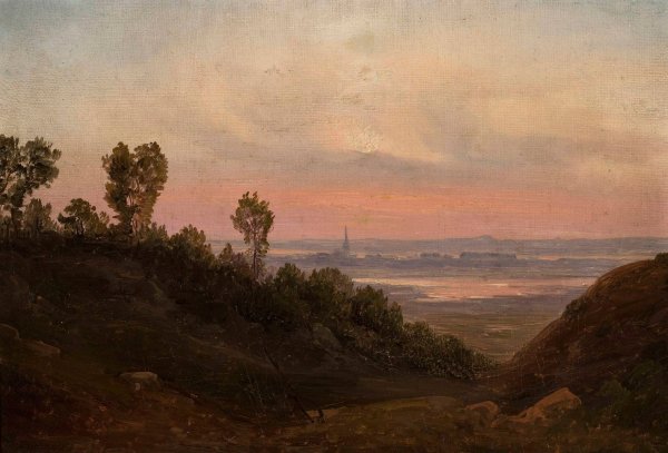 Hilly landscape at sunset by Chrystian Breslauer - Hand-Painted Oil Painting Reproduction