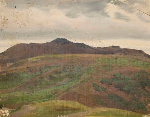 Landscape with a meadow and a range of hills, sketch by Chrystian Breslauer Oil Painting
