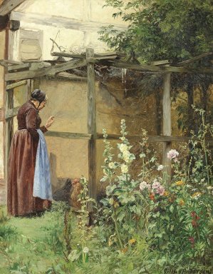 Der var en kone pa landet by Cilius Andersen Oil Painting