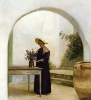 Arranging the Flowers by Cilius Anderson - Oil Painting Reproduction