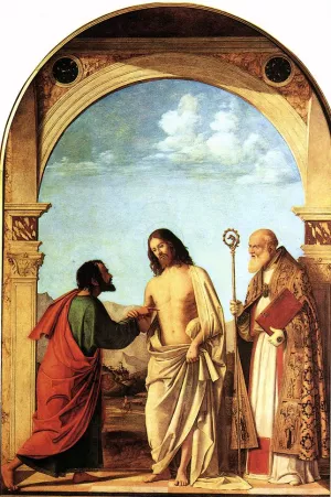 The Incredulity of St. Thomas with St. Magno Vescovo painting by Cima Da Conegliano