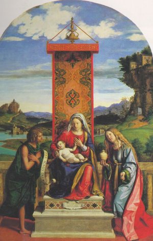 The Madonna and Child with St John the Baptist and Mary Magdalene Oil painting by Cima Da Conegliano