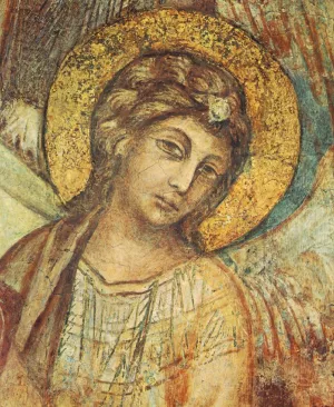 Madonna Enthroned with the Child, St Francis and four Angels Detail Oil painting by Cimabue