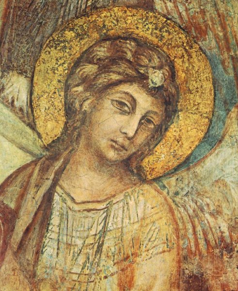 Madonna Enthroned with the Child, St Francis and four Angels Detail  by Cimabue - Hand-Painted Oil Painting Reproduction