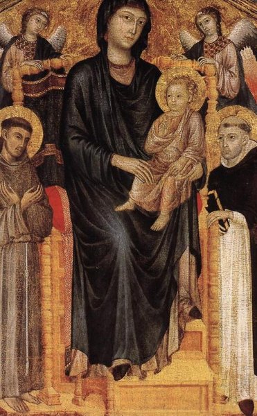Madonna Enthroned with the Child, St Francis, St. Domenico and Two Angels  by Cimabue - Hand-Painted Oil Painting Reproduction
