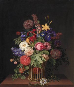 En Let Rorkurv Med Blomster by Cladius Detlev Fritzsch Oil Painting