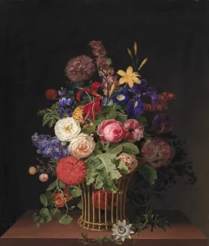 En Let Rorkurv Med Blomster by Cladius Detlev Fritzsch Oil Painting