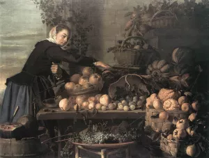 Fruit and Vegetable Seller by Claes Van Heussen Oil Painting