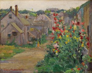 Hollyhocks by Claire Shuttle Oil Painting