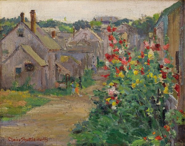 Hollyhocks  by Claire Shuttle - Hand-Painted Oil Painting Reproduction