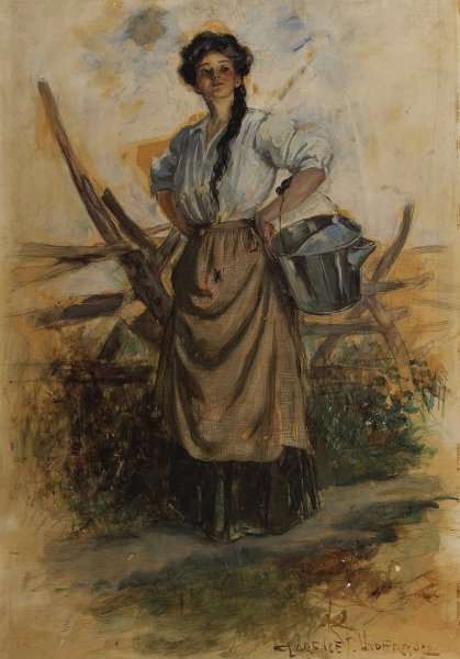 Milk Maid by Clarence F. Underwood - Hand-Painted Oil Painting Reproduction
