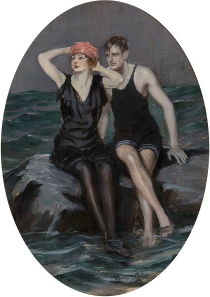 Swimmers by Clarence F. Underwood - Hand-Painted Oil Painting Reproduction