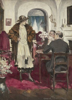 The Card Game by Clarence F. Underwood Oil Painting