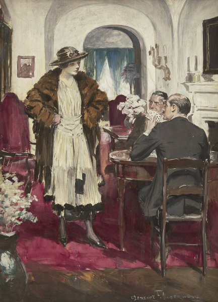 The Card Game by Clarence F. Underwood - Hand-Painted Oil Painting Reproduction