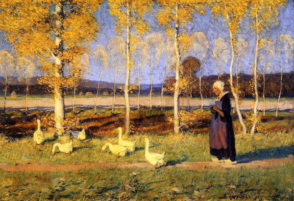 Brittany Goose Girl by Clarence Gagnon - Hand-Painted Oil Painting Reproduction