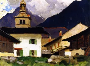 Church of Les Houches, Haute-Savoie, France by Clarence Gagnon Oil Painting