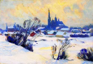 Misty Day in Winter, Baie-Saint-Paul by Clarence Gagnon - Oil Painting Reproduction