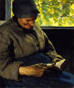 Old Woman Reading by Clarence Gagnon Oil Painting