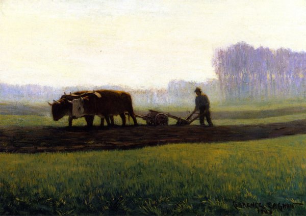 Main Product Photo of Oxen Ploughing Painting by Clarence Gagnon