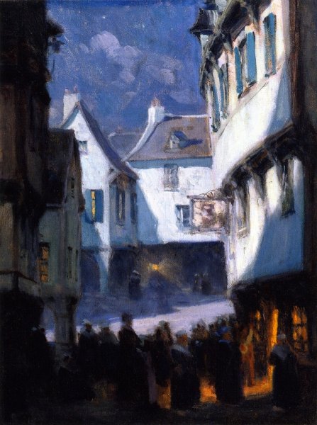 Street, Monlight, Mont-Saint-Michel by Clarence Gagnon - Hand-Painted Oil Painting Reproduction