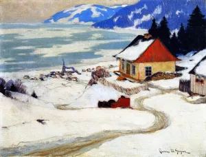 The Red Sleigh by Clarence Gagnon - Oil Painting Reproduction