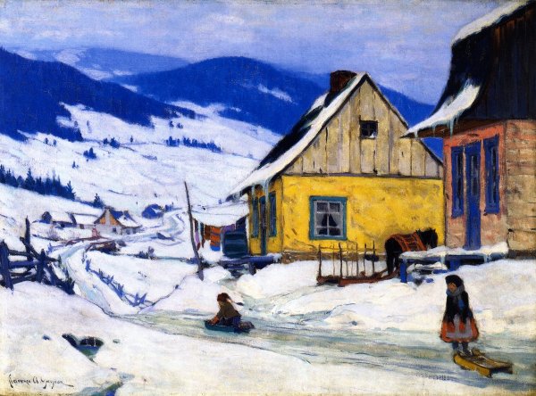 The Yellow House by Clarence Gagnon - Hand-Painted Oil Painting Reproduction