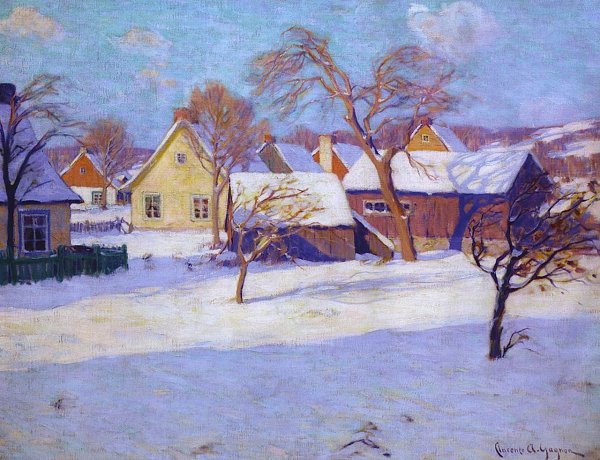 Winter, Village of Baie-Saint-Paul by Clarence Gagnon - Hand-Painted Oil Painting Reproduction