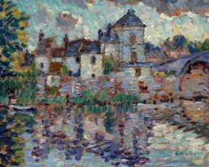 Town Overlooking a Lake by Clarence Montfort Gihon Oil Painting
