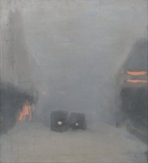 Passing trams by Clarice Beckett Oil Painting