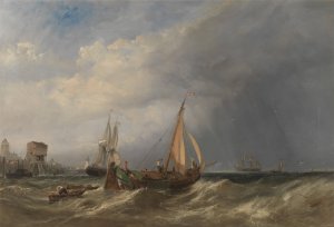 A Dutch Barge and Merchantmen Running out of Rotterdam by Clarkson Stanfield Oil Painting