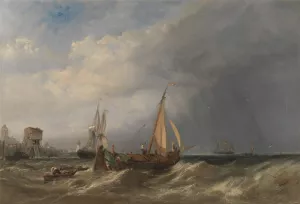 A Dutch Barge and Merchantmen Running out of Rotterdam by Clarkson Stanfield Oil Painting