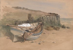 Study of a Beached Fishing Boat by Clarkson Stanfield Oil Painting