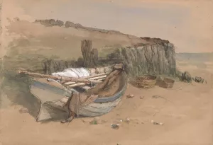 Study of a Beached Fishing Boat by Clarkson Stanfield Oil Painting