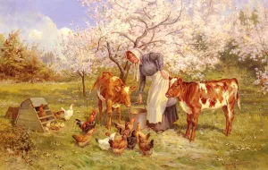 Feeding Time In The Orchard by Claude Cardon Oil Painting