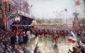 La Place De L'hotel De Ville, Le 20 Octobre 1918. Manifestation En L'honneur De La Classe 1920 by Claude Charles Bourgonnier Oil Painting
