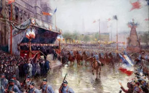 La Place De L'hotel De Ville, Le 20 Octobre 1918. Manifestation En L'honneur De La Classe 1920 by Claude Charles Bourgonnier Oil Painting