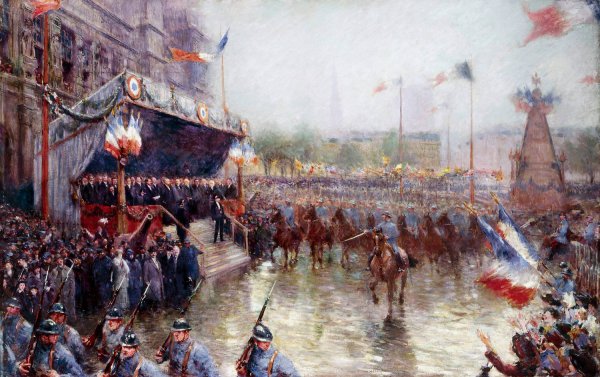 La Place De L'hotel De Ville, Le 20 Octobre 1918. Manifestation En L'honneur De La Classe 1920  by Claude Charles Bourgonnier - Hand-Painted Oil Painting Reproduction