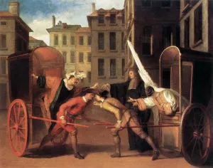 The Two Coaches Oil painting by Claude Gillot
